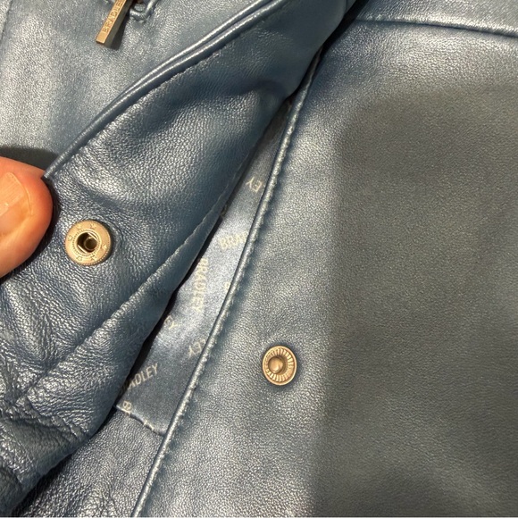 Y2K Metallic Blue Pearl Genuine Leather Blazer Jacket | Size L | Sex & the City - Picture 10 of 10